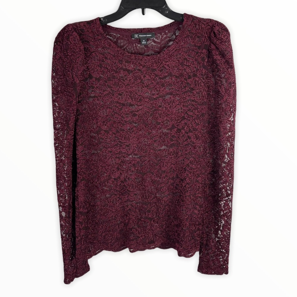 INC International Concepts All Lace Knit Top Long Sleeve Burgundy Sz XS